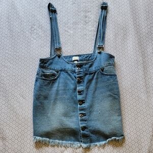 L, denim skirt w/ pockets and overall straps